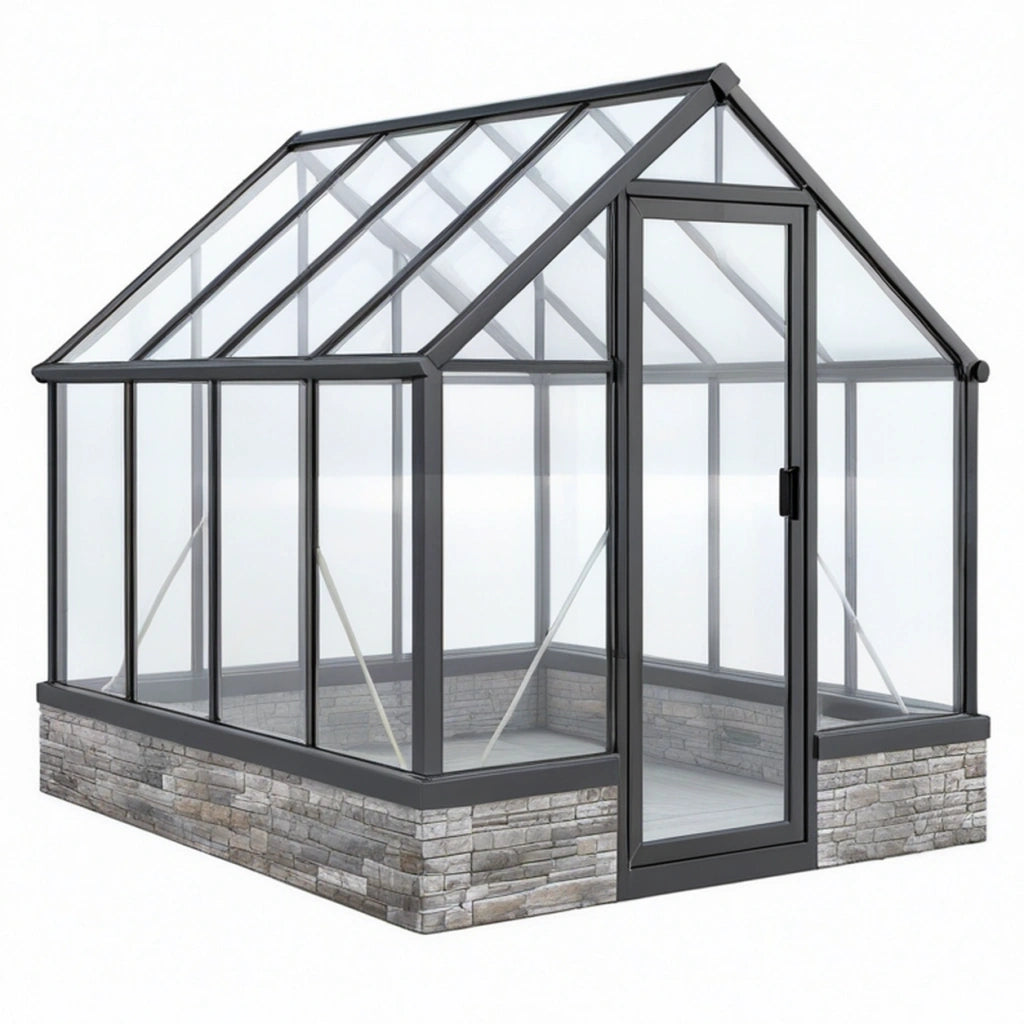 Serra da giardino 240 x 190 x 230 cm in alluminio nero con pannelli trasparenti - tetto spiovente