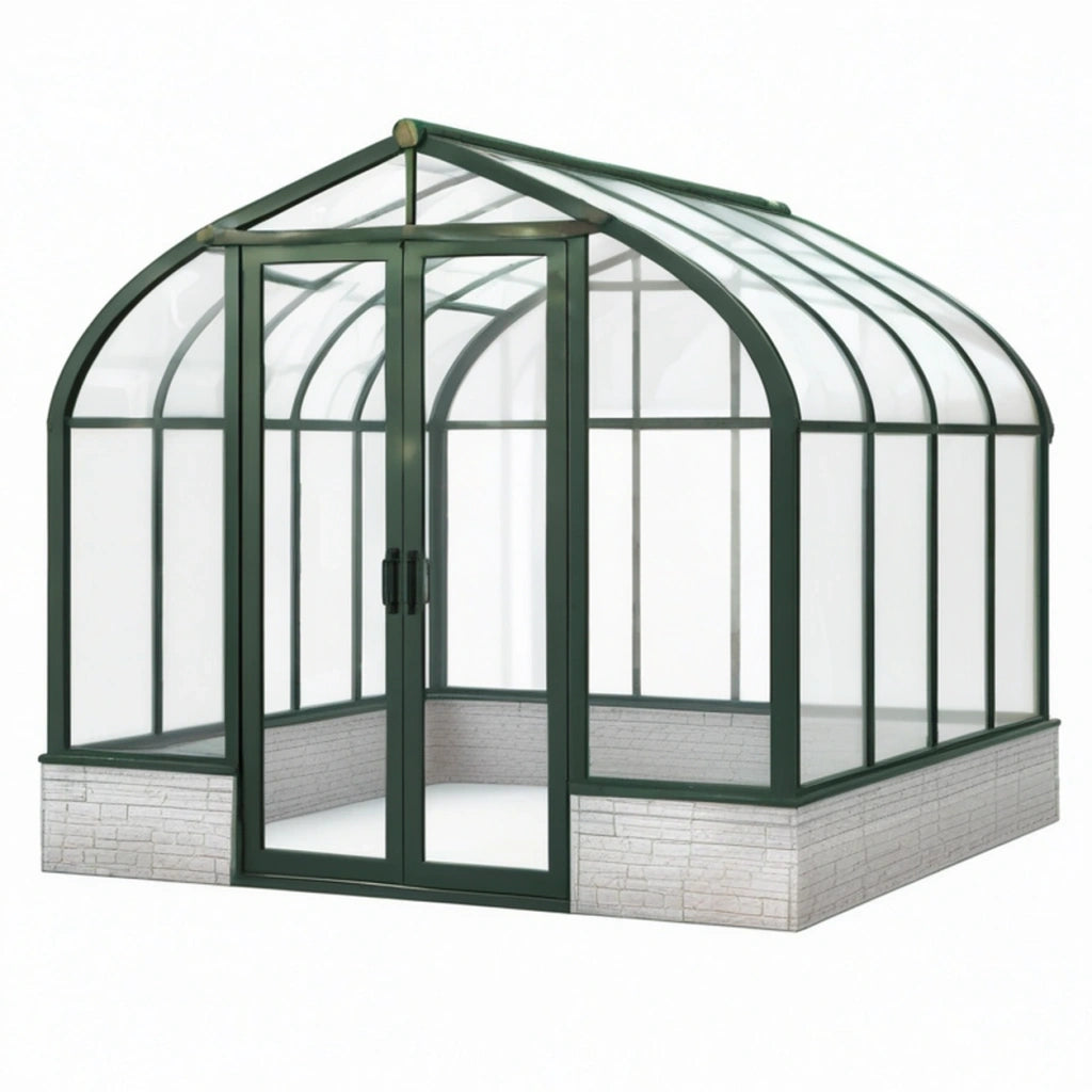 Serra da giardino 300 x 200 x 250 cm in metallo e pannelli trasparenti verde con porta doppia stile classico