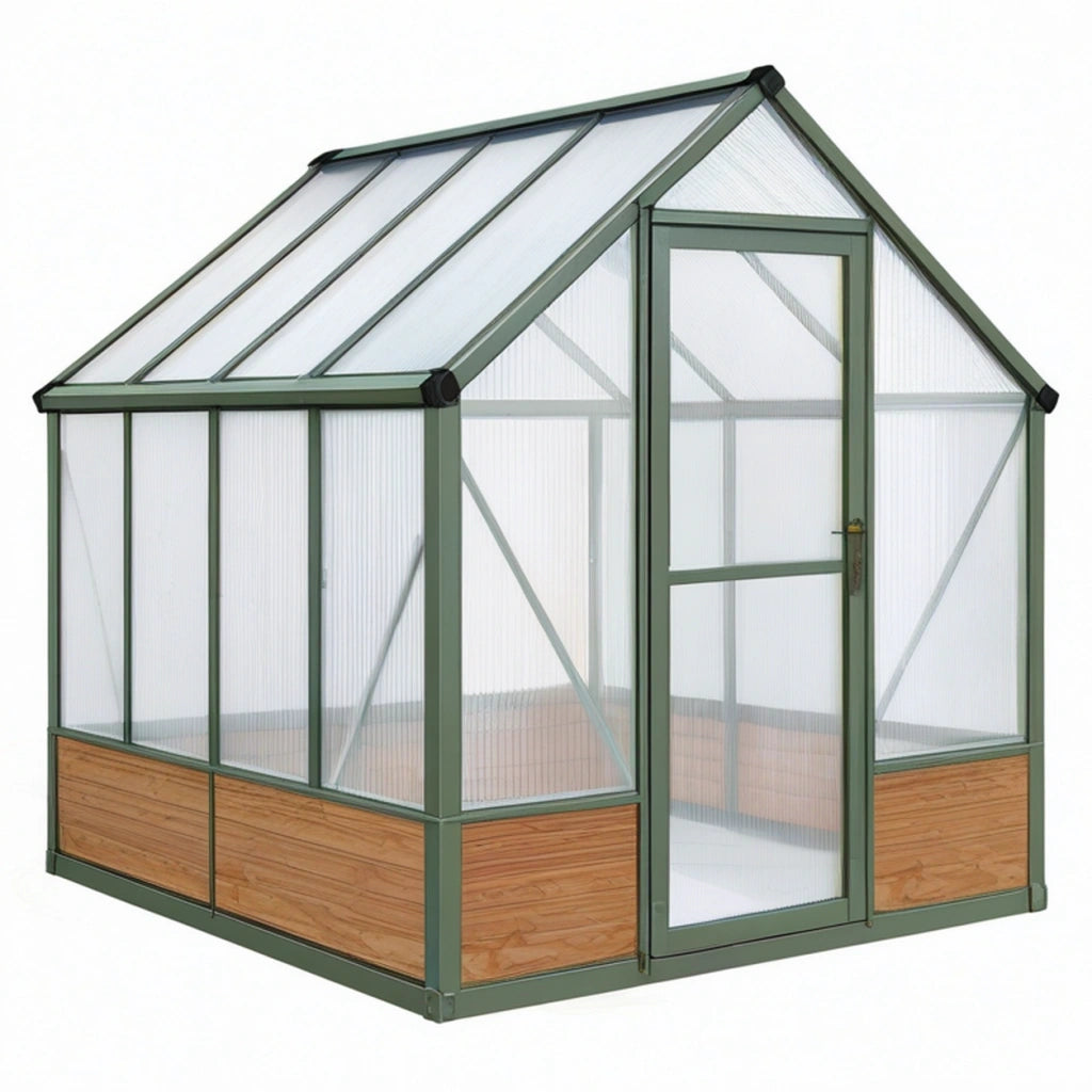 Serra da giardino 190 x 125 x 195 cm in alluminio e policarbonato verde con pannelli in legno