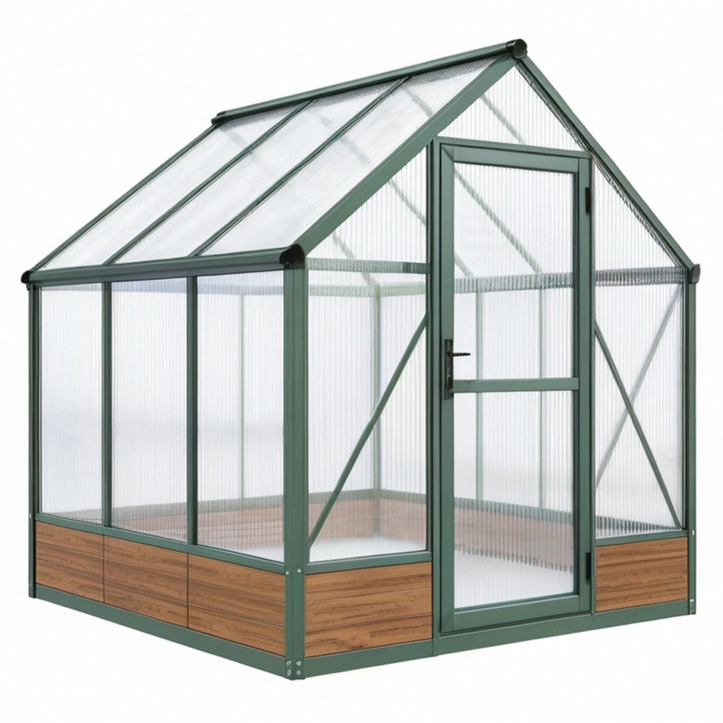 Serra da giardino 190 x 190 x 195 cm in alluminio verde con pannelli traslucidi - struttura con porta