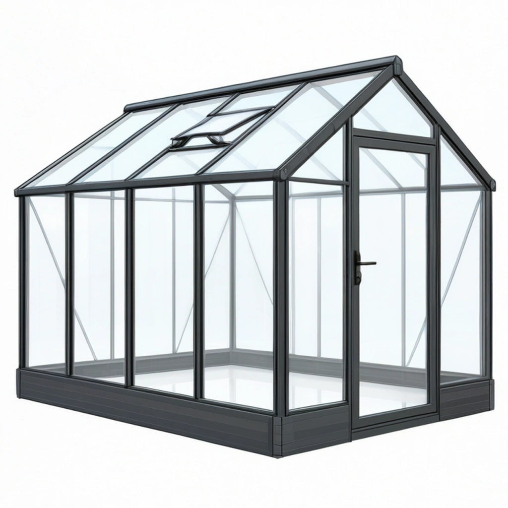 Serra da giardino 190 x 190 x 195 cm in alluminio nero e pannelli trasparenti - porta e lucernario
