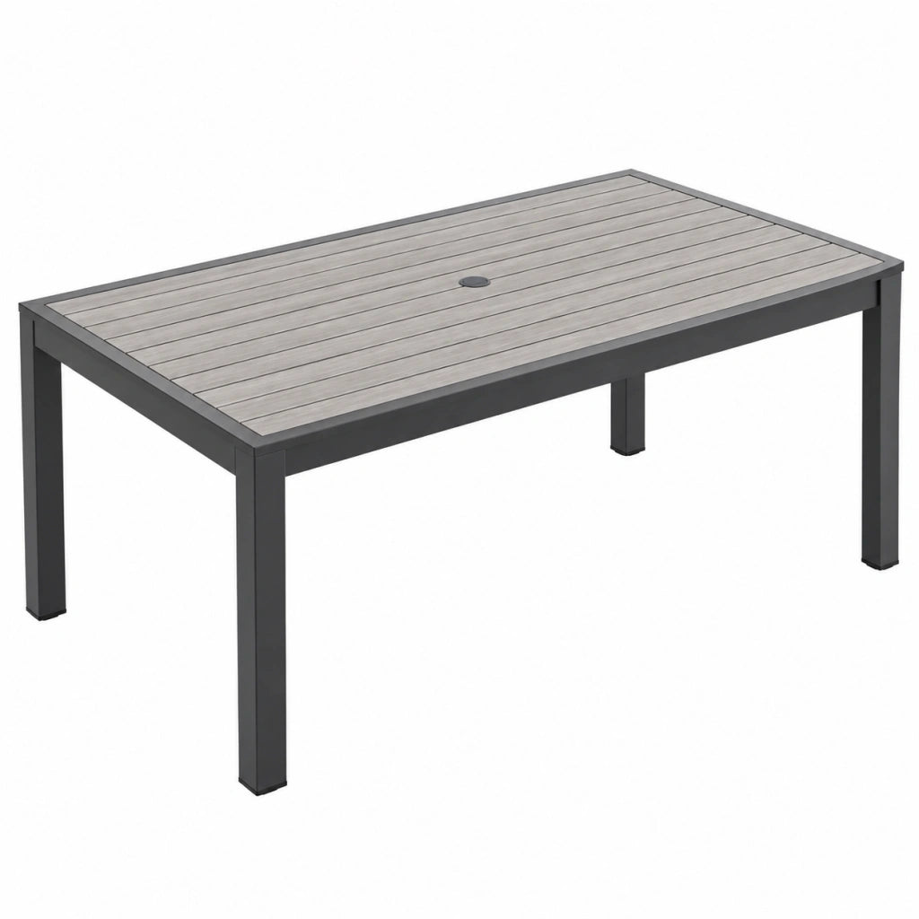 Tavolo da giardino 150 x 90 x 75 cm in alluminio grigio con foro ombrellone stile moderno