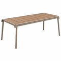 Tavolo da giardino 150 x 90 x 75 cm in metallo beige con piano effetto legno moderno