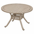 Tavolo da giardino rotondo diametro 120 cm in metallo beige con foro per ombrellone stile classico