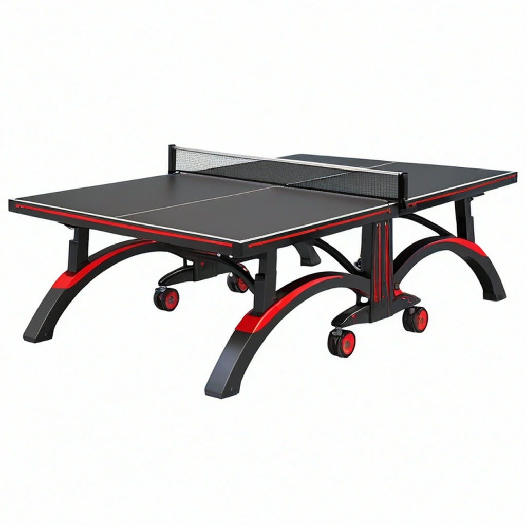 Tavolo da ping pong 274 cm nero e rosso in MDF pieghevole con ruote