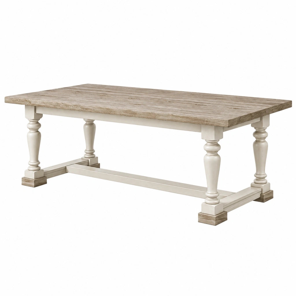Tavolo da pranzo 180 x 90 cm in legno beige e bianco stile rustico