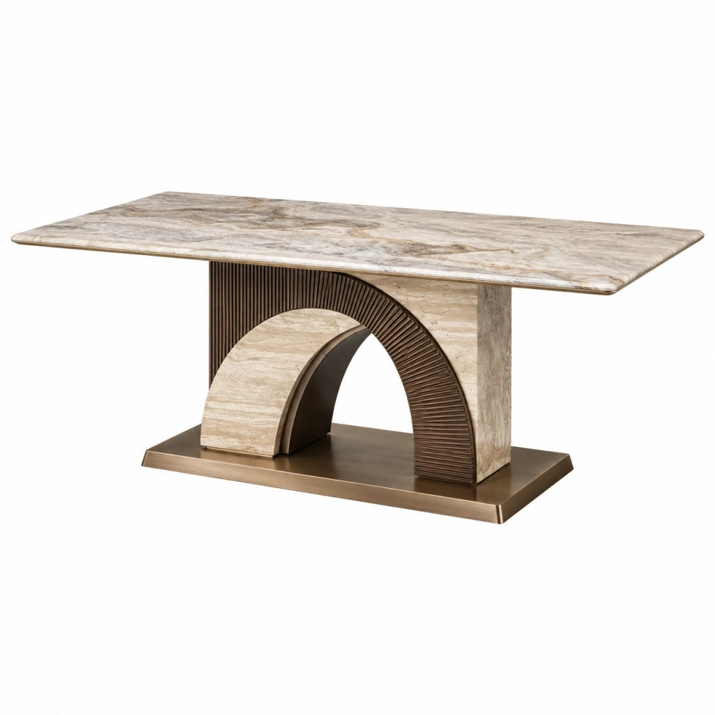 Tavolo da pranzo 180 x 90 x 75 cm effetto marmo beige con base in metallo stile moderno