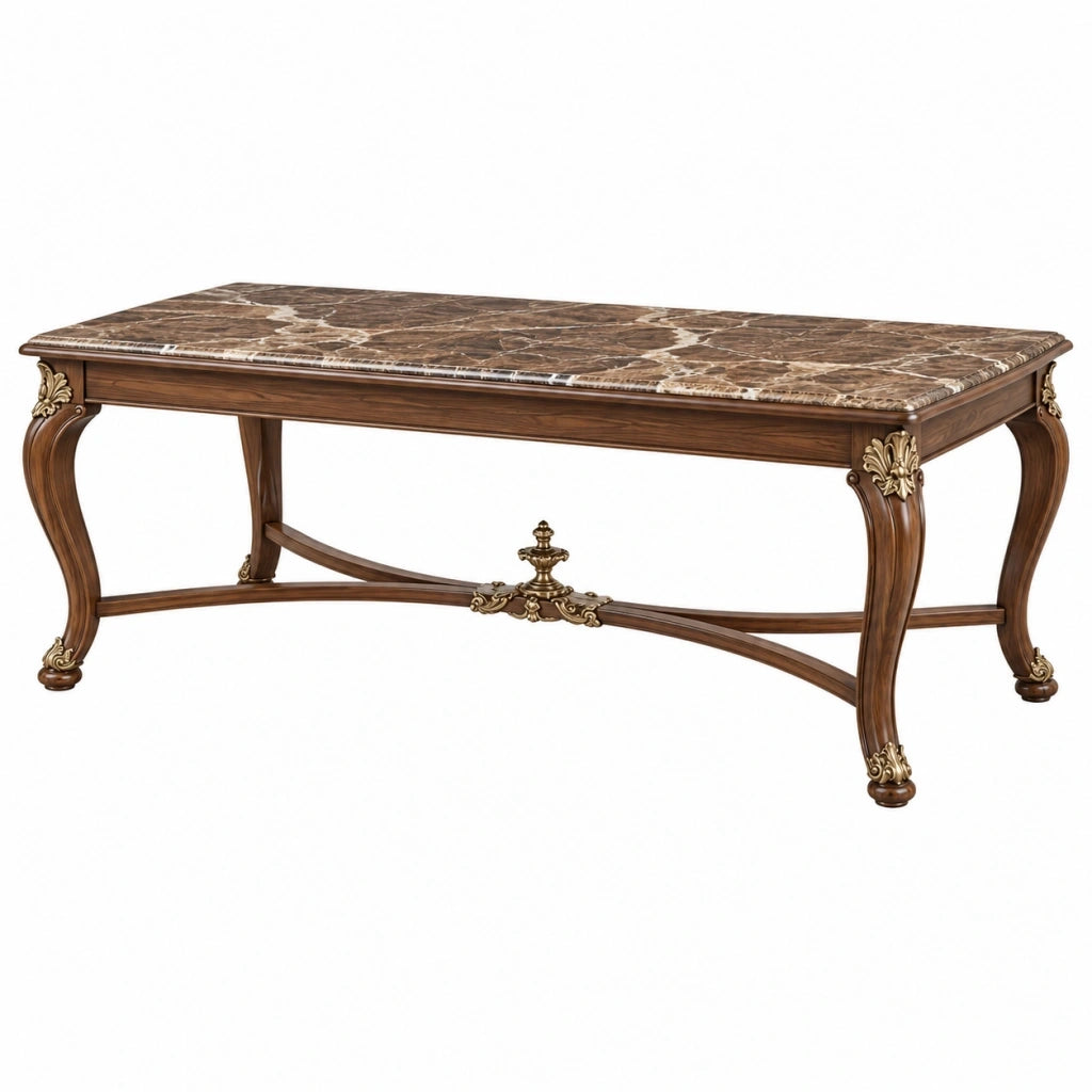 Tavolo da pranzo 180 x 100 x 78 cm in legno marrone con piano effetto marmo stile classico