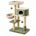 Albero tiragraffi per gatti 60 x 50 x 140 cm in sisal e peluche verde beige con cuccia e piattaforme
