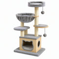 Tiragraffi per gatti 60 x 50 x 135 cm in legno sisal e tessuto grigio con cuccia e piattaforme