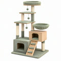Tiragraffi per gatti 60 x 50 x 150 cm in legno e sisal verde con cucce e amaca