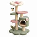 Tiragraffi per gatti 60 x 50 x 120 cm in sisal e tessuto verde rosa con cuccia e piattaforme