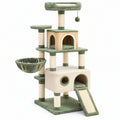 Albero tiragraffi per gatti 60 x 50 x 145 cm in legno e sisal verde beige con cuccette e piattaforme