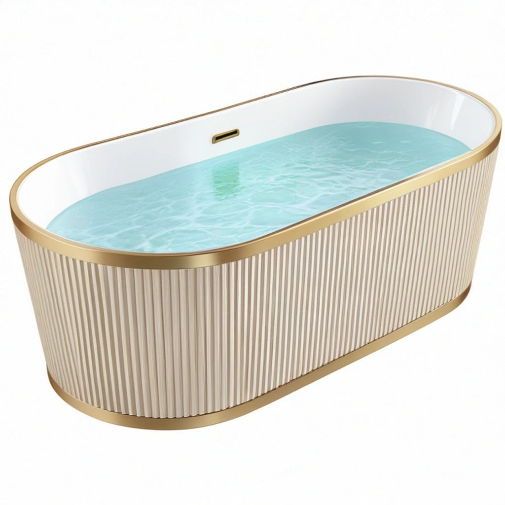 Vasca da bagno ovale 170 x 80 x 58 cm in acrilico bianco con profili dorati stile moderno