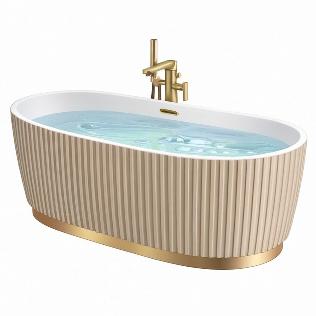 Vasca da bagno a posa libera 170 x 75 x 58 cm in acrilico bianco e oro - stile contemporaneo